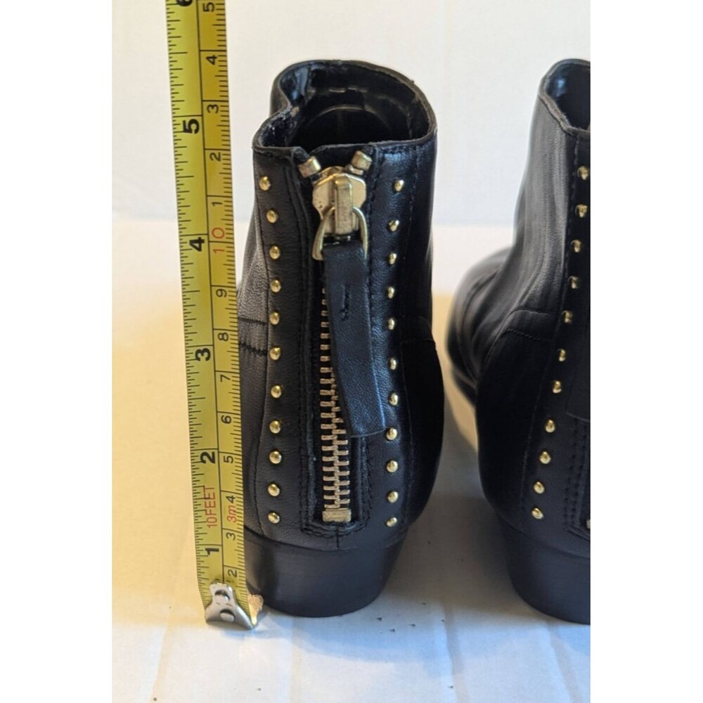 NEW Nine West Black Leather Booties with Back Gold Zip Stud Heel Detail Size 6M
